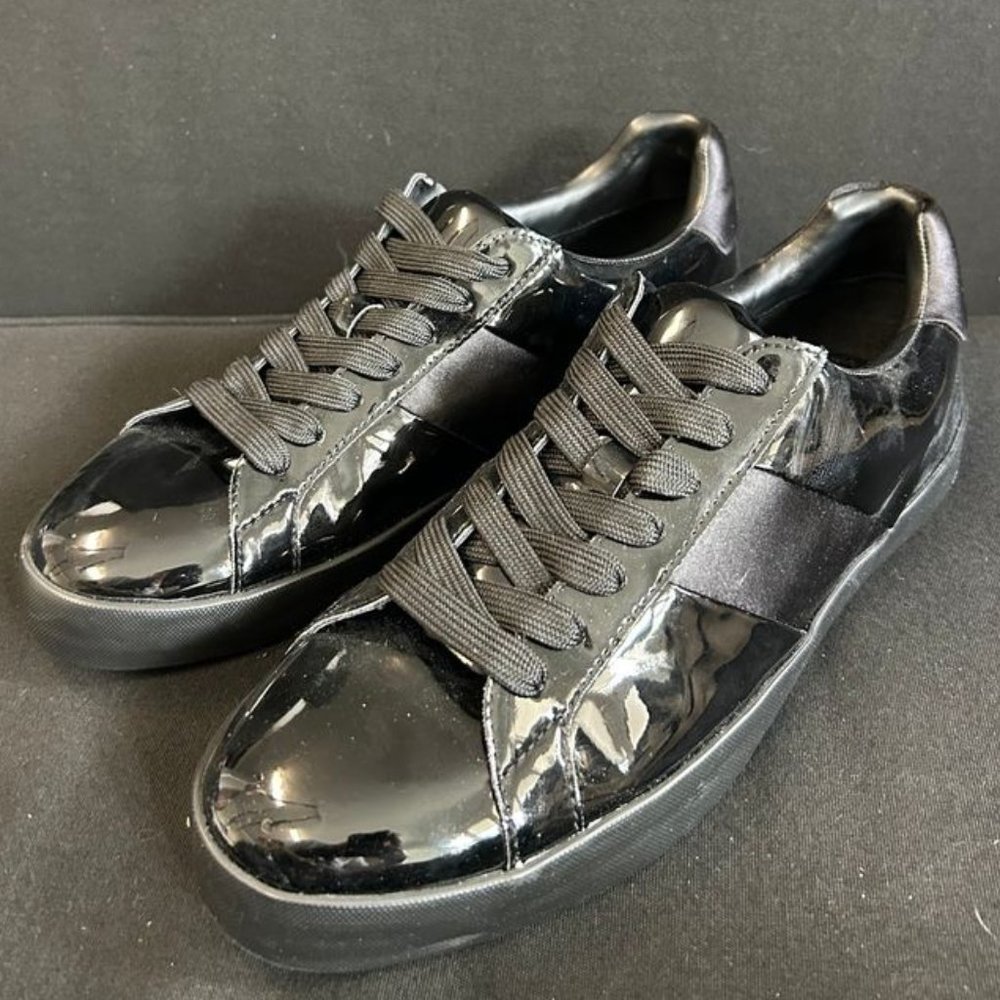 Zara Men's Black Patent Satin Lace Up Plimsolls Sneakers